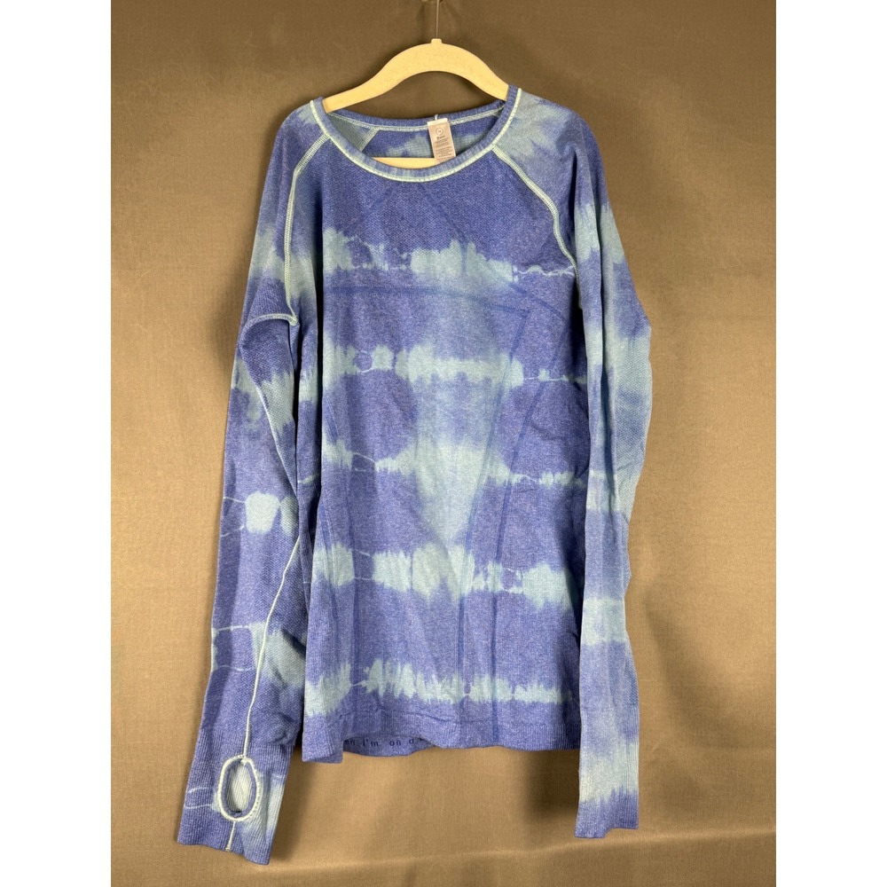 Ivivva Long Sleeve Top Girls 14 Blue Tie Dye Swiftly Tech Thumbholes